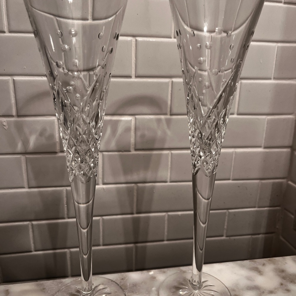 Waterford Crystal Champagne Flutes with Intricate Cut Glass Design
